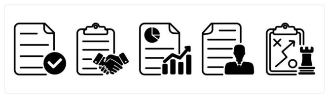 A set of five business icons as verified file, agreement, business progres vector
