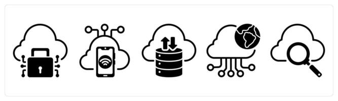 A set of five business icons as cloud protection, iot, cloud storage vector