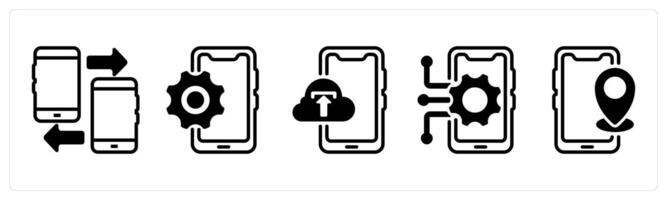 A set of five business icons as mobile data transfer, mobile option, mobile data backup vector