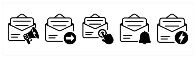 A set of five business icons as email advertising, email send, email subscription vector