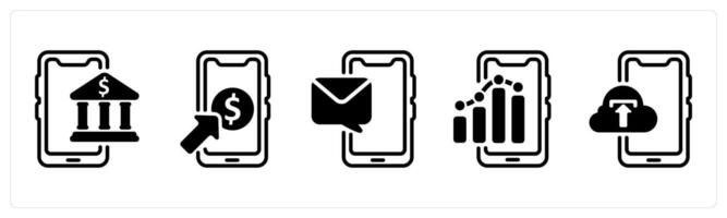 A set of five business icons as online banking, pay per click, mobile message, mobile report vector