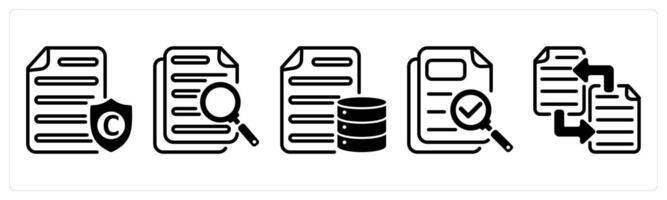 A set of five business icons as copyright protection, search document, database document vector