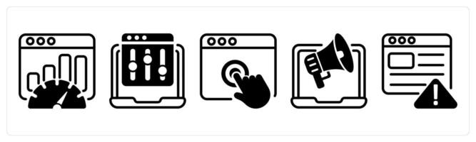 A set of five business icons as seo performance, refine webpage, touch vector