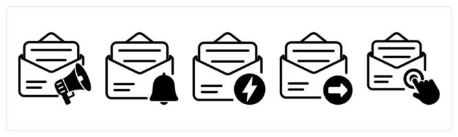 A set of five business icons as email advertising, email alert, fast message vector