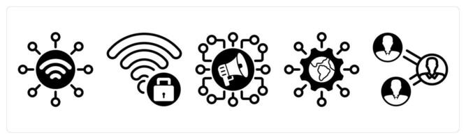 A set of five business icons as wireless network, wifi protection, social campaign vector