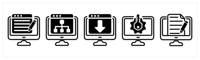 A set of five business icons as content writing, web hierarchy, web landing page vector