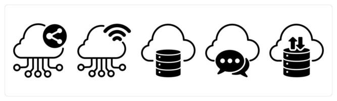 A set of five business icons as cloud network sharing, cloud connection, storage vector