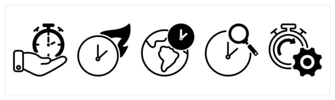 A set of five business icons as time management, hot time, global time zone vector