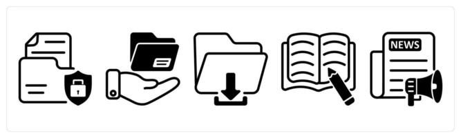 A set of five business icons as document security, file sharing, download file vector