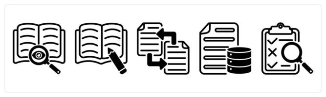 A set of five business icons as find content, article ariting, file transfer vector