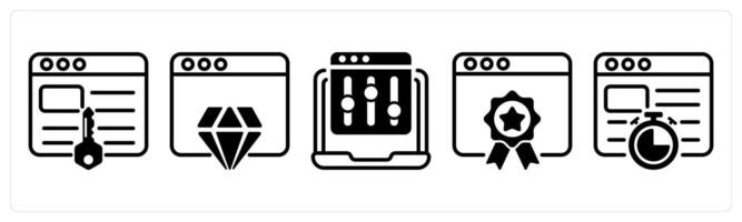 A set of five business icons as keywords, website reputation, refine webpage vector