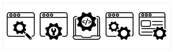 A set of five business icons as search engine optimization, seo service, website development vector