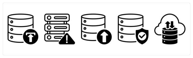 A set of five business icons as backup, server information, data upload vector