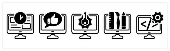 A set of five business icons as online time, online comment, keyword generator vector