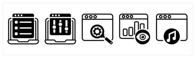A set of five business icons as online questionnaire, refine webpage, seo development vector