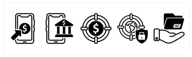A set of five business icons as pay per click, online banking, target profit vector