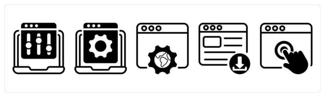 A set of five business icons as refine webpage, website development, browser setting vector