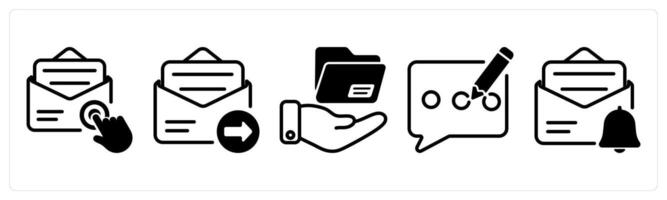 A set of five business icons as email subscription, email send, file sharing vector