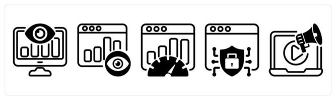 A set of five business icons as seo monitoring, page view, seo performance vector