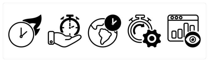 A set of five business icons as hot time, time management, global time zone vector