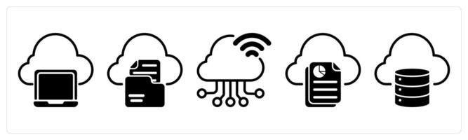 A set of five business icons as cloud computing, file storage vector