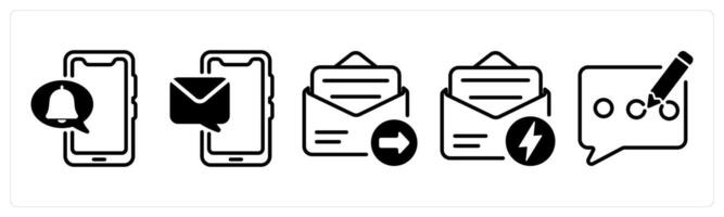 A set of five business icons as mobile notification, mobile message, email send vector