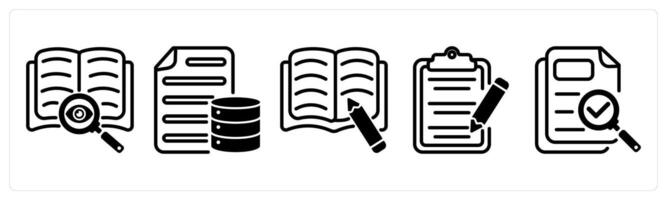 A set of five business icons as find content, database document, article writing vector