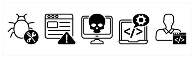 A set of five business icons as bug fixing, seo warning, virus vector