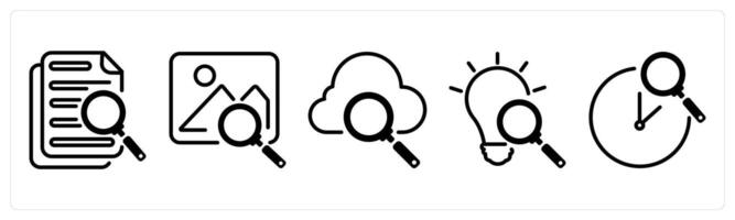A set of five business icons as search document, image search, cloud search vector
