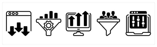 A set of five business icons as landing page, seo conversion rate, marketing trend vector