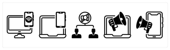 A set of five business icons as device connectivity, responsive design, viral marketing vector