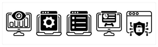 A set of five business icons as seo monitoring, web site development, online questionnaire vector