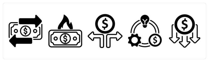 A set of five business icons as transaction, money burning, money decision vector