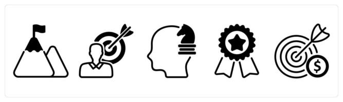 A set of five business icons as mission, career target, strategic thinking vector
