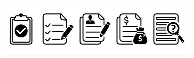 A set of five business icons as task done, checklist, job application vector