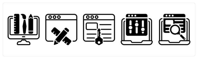 A set of five business icons as creative design, web design, keywords vector