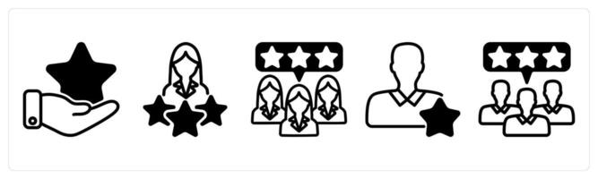 A set of five business icons as star feedback, premium user, customer feedback vector