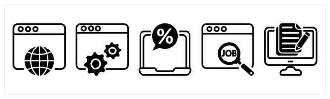 A set of five business icons as web browser, web optimization, online tax vector