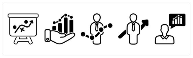 A set of five business icons as planning, business growth, performance level vector
