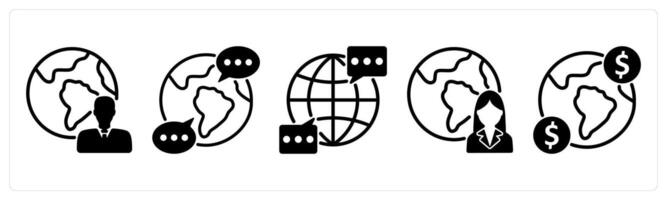 A set of five business icons as global business, global communication, income vector