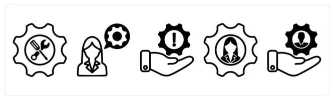 A set of five business icons as support, technical support, information support vector