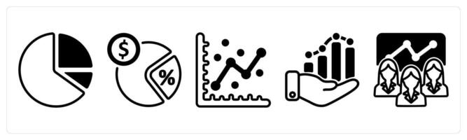 A set of five business icons as pie chart, tax rate, graph vector
