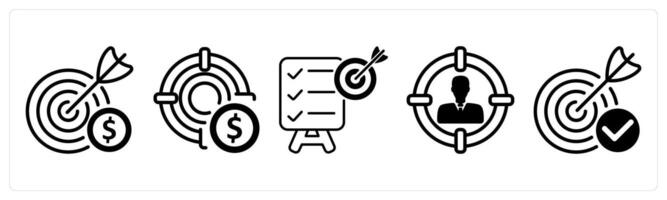 A set of five business icons as business target, profit target, objective vector