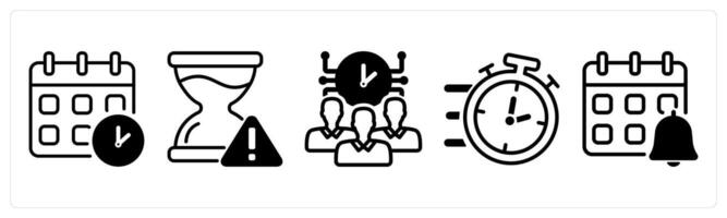 A set of five business icons as meeting schedule, deadline, time management vector