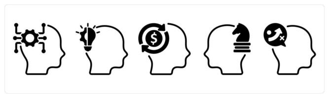 A set of five business icons as intellectual thinking, business expertise, business mind vector
