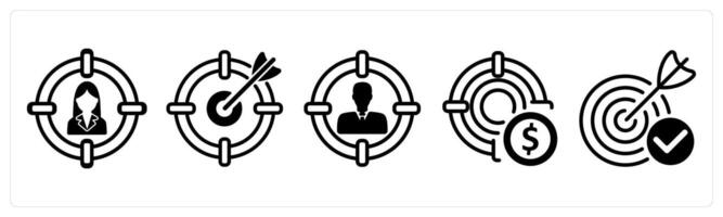 A set of five business icons as target customer, focus target, profit target vector