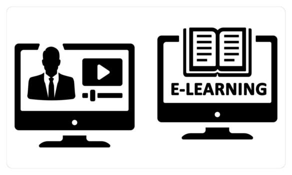 Online Classes and E-learning in black color vector