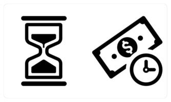 Hourglass and Time Is Money in black color vector