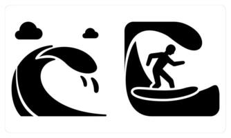 Waves and Surfing in black color vector