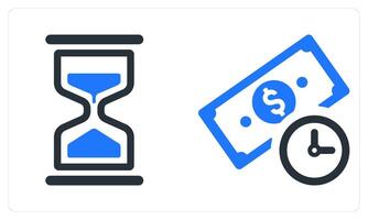 Hourglass and Time Is Money in blue color vector